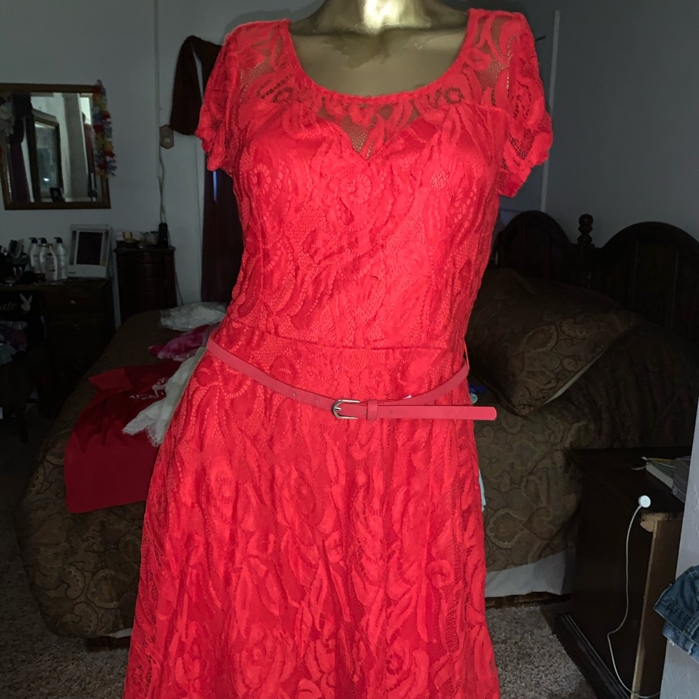 Red lace dress/ heart cutout back